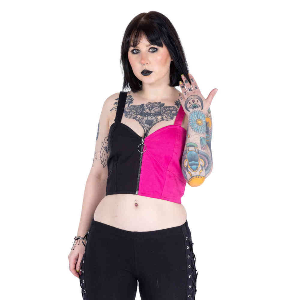 Vixxsin - Manic Crop top - Zwart/Roze